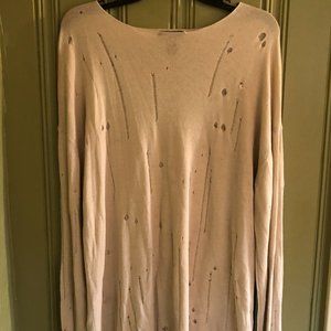 Forever 21 Large Tan Distressed Long Sleeve T-Shirt